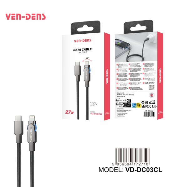 27W USB C-დან Lightning-მდე დამტენი კაბელი