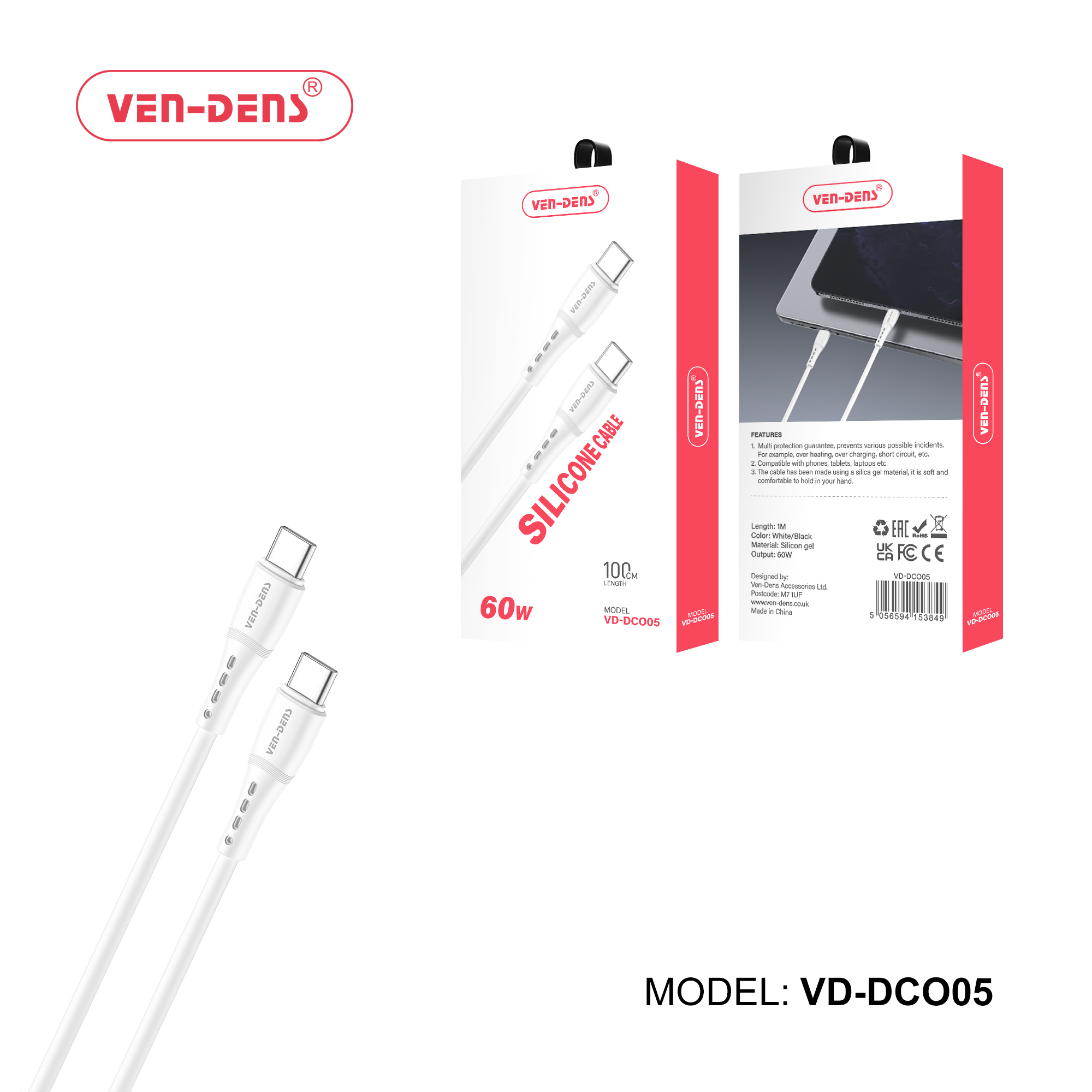 60W სილიკონის კაბელი USB C-დან C ტიპის კაბელში